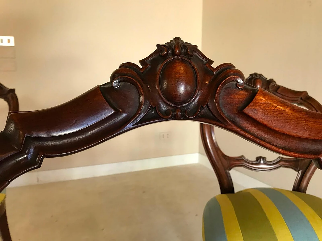 4 Louis Philippe chairs in mahogany, with striped fabric, mid 19th century 9