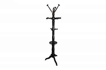 Walnut turned and ebonised column coat stand, mid-19th century