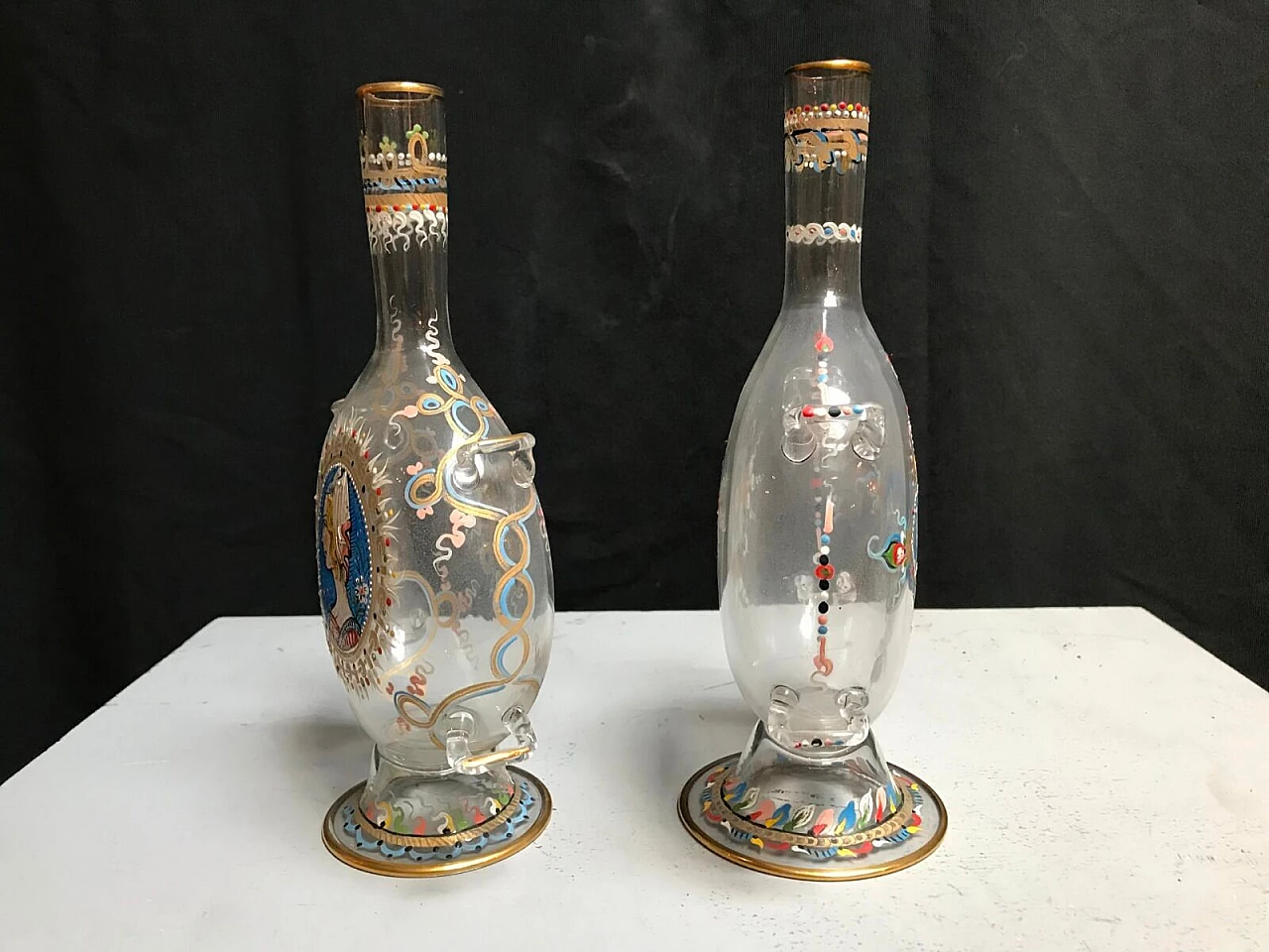 Coppia di bottiglie in vetro di Murano, primi '900 7