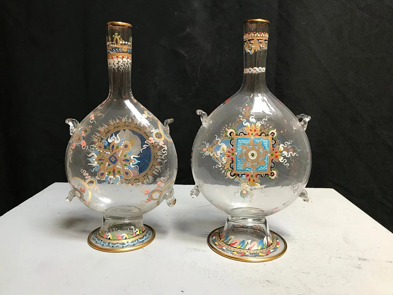 Coppia di bottiglie in vetro di Murano, primi '900 8