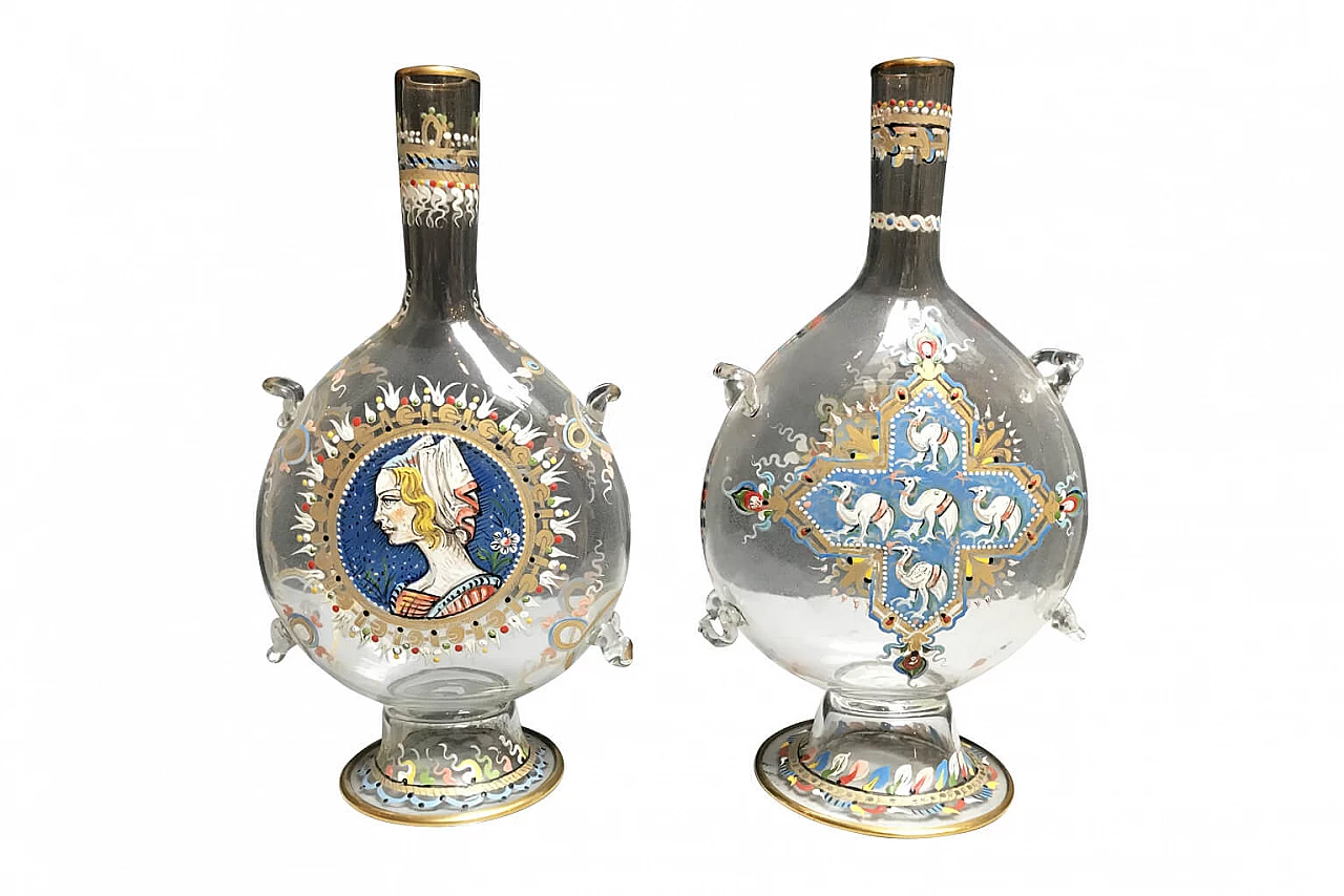 Coppia di bottiglie in vetro di Murano, primi '900 1