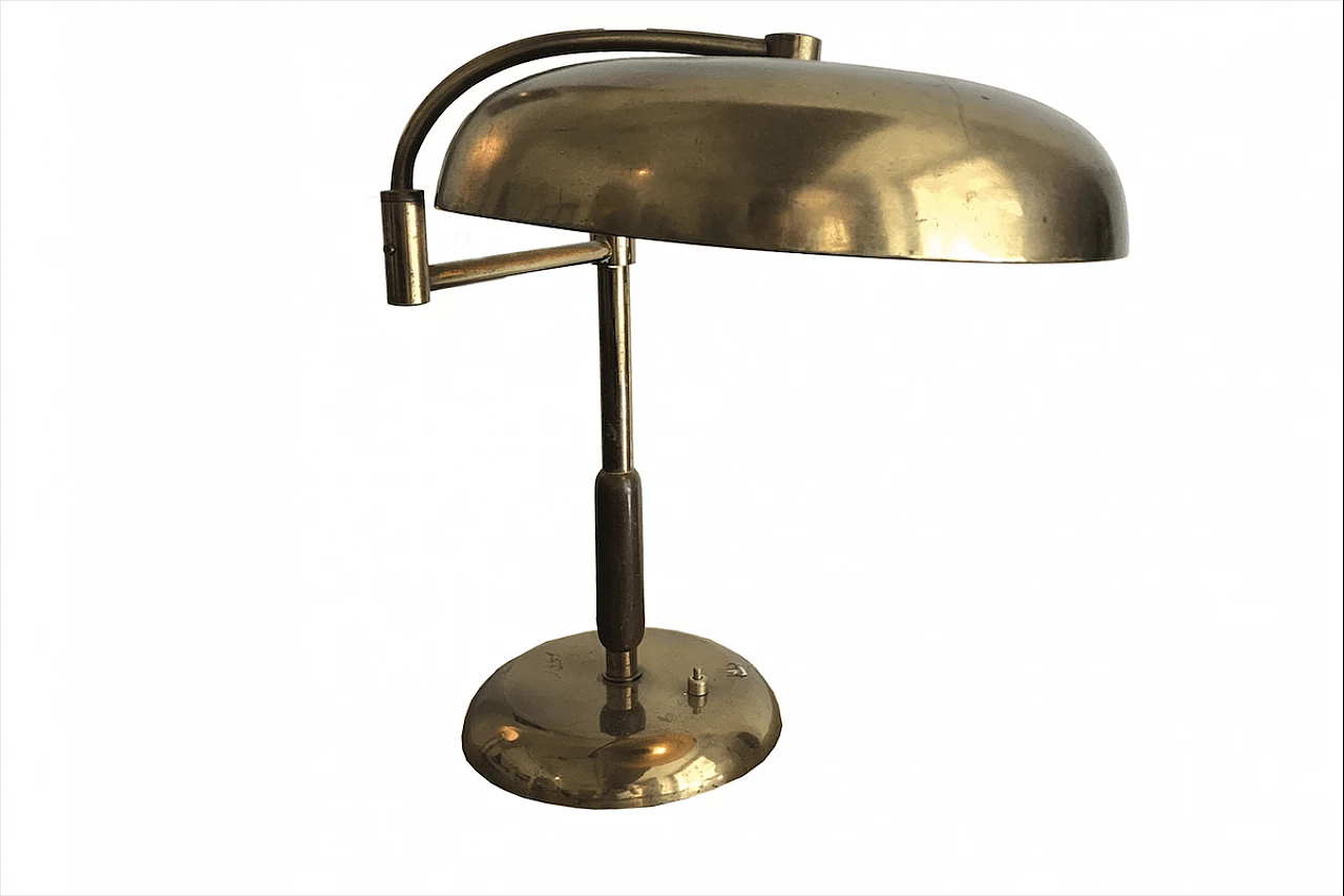 Deco brass table lamp with wooden handle, 1930s 1