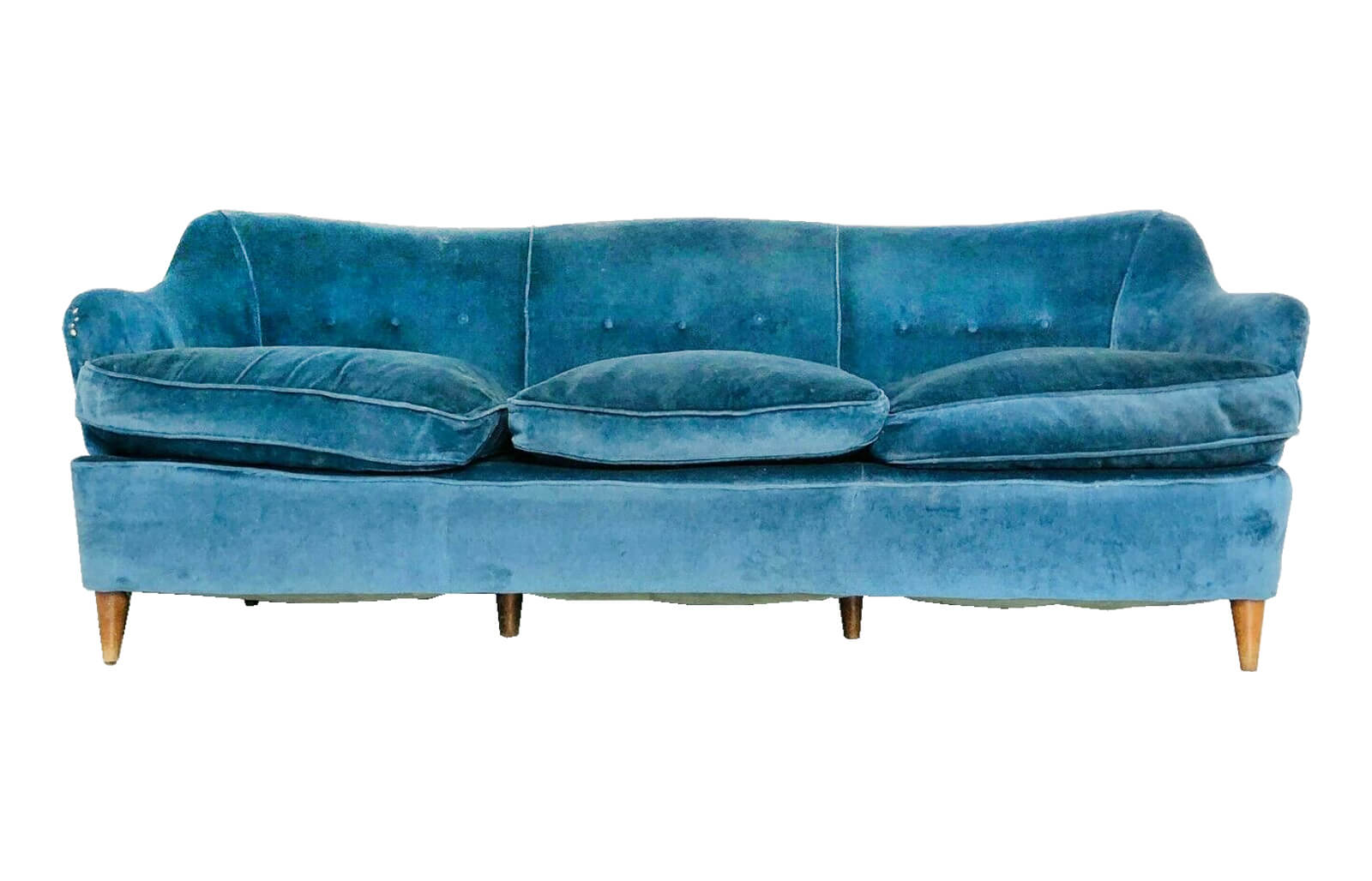 Divano in velluto blu, stile Gio Ponti, anni '60