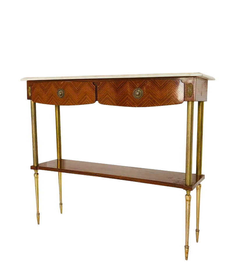 CONSOLLE IN LEGNO SHABBY PIANO NOCE CON TRE CASSETTI GAMBE SAGOMATE PER  ENTRATA - IlBottegone.biz