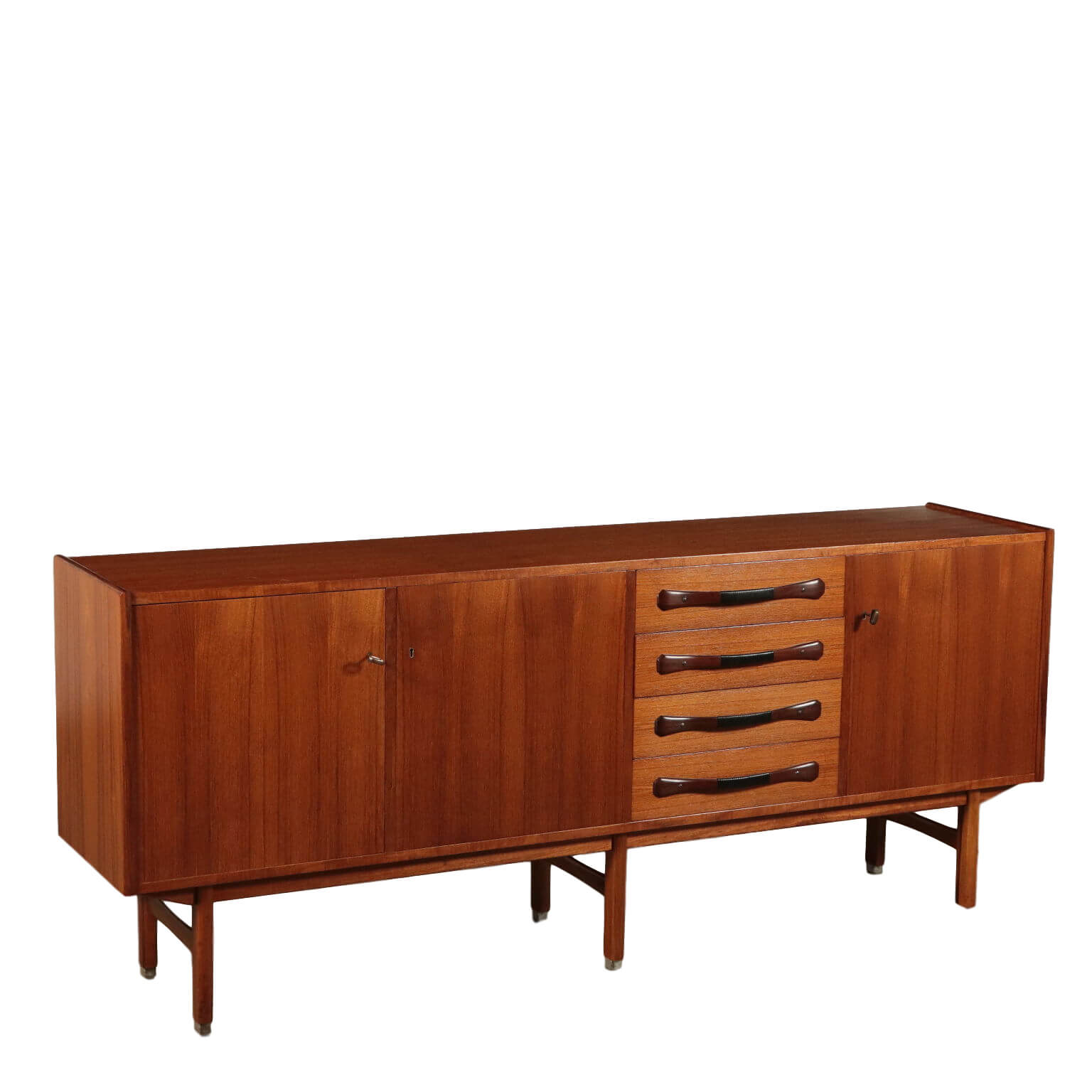 Credenza bassa in legno di teak con ante e cassetti intagliati