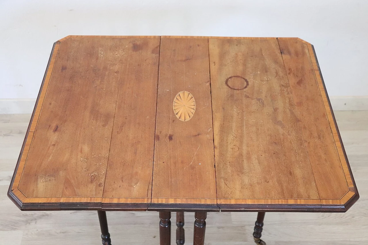 Antique coffee table "a bandelle" for living rooms in inlaid walnut, 19th century 1070276