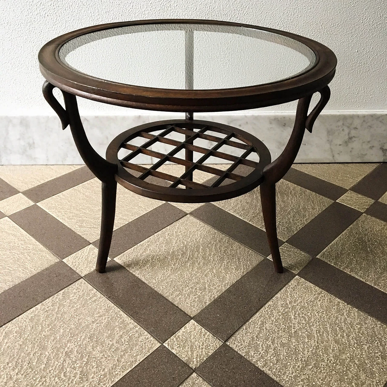 Wooden and glass coffee table attributed to Paolo Buffa, 1950s 2