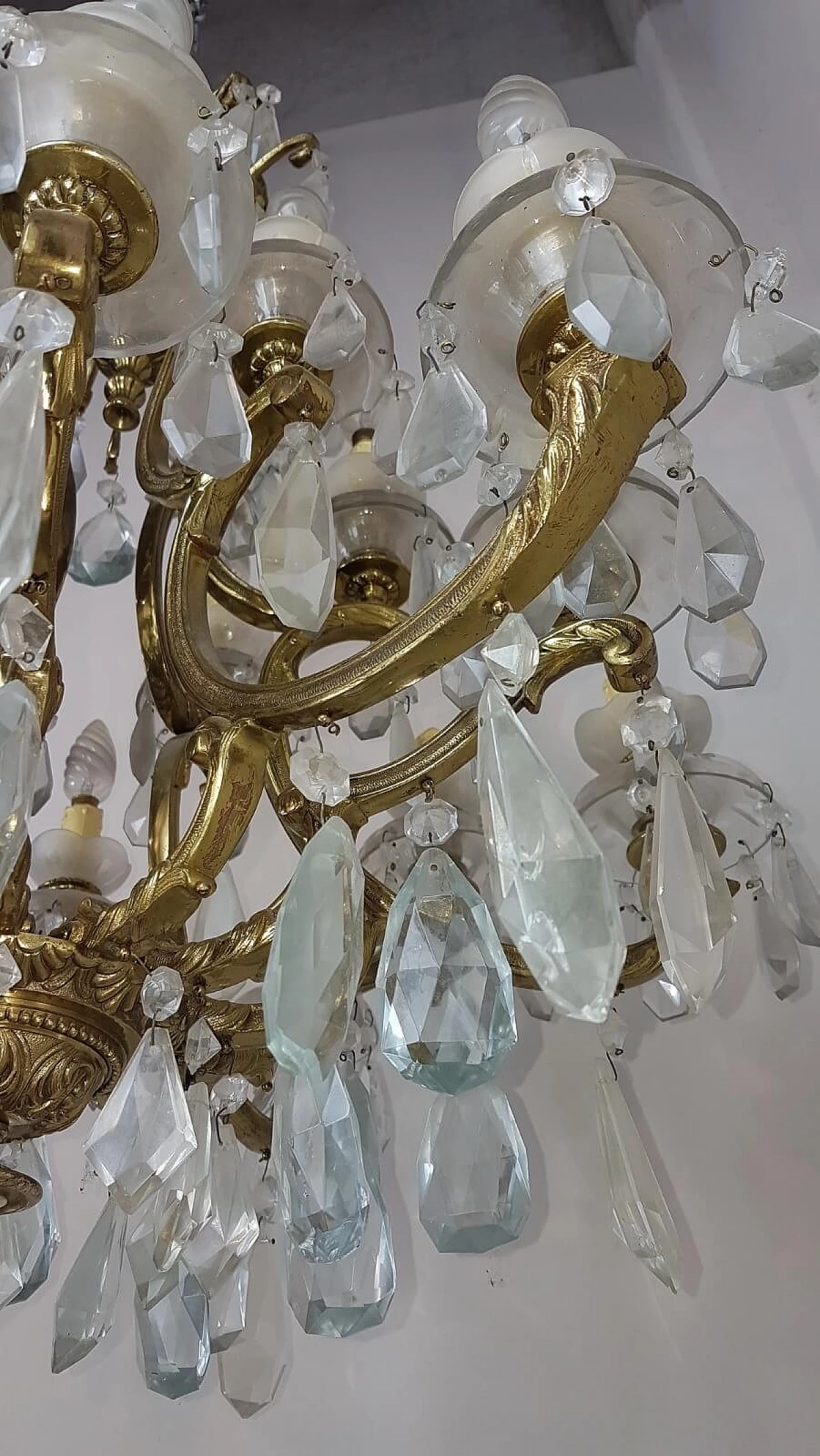 Antique gilded bronze and crystal chandelier, first half of the 20th century 3