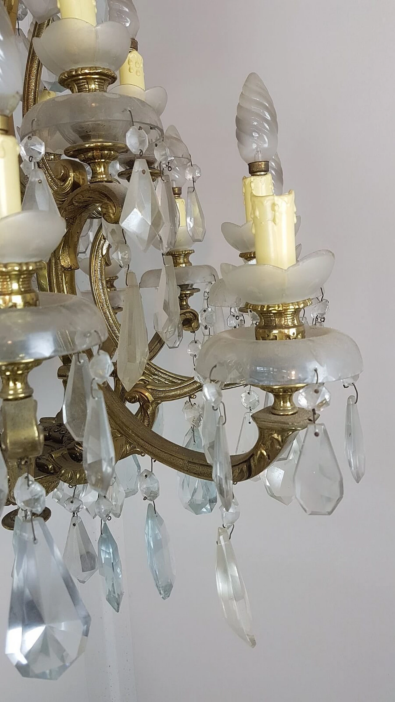 Antique gilded bronze and crystal chandelier, first half of the 20th century 6