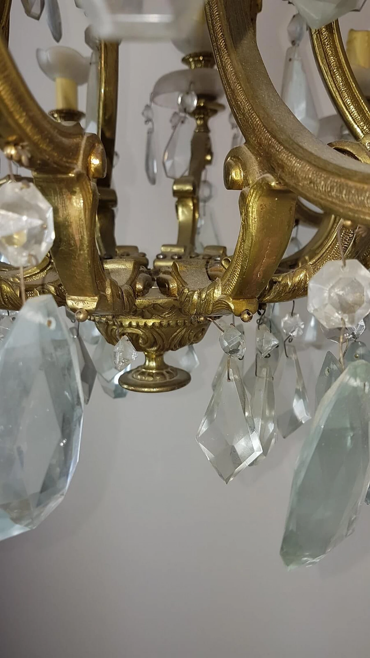 Antique gilded bronze and crystal chandelier, first half of the 20th century 7