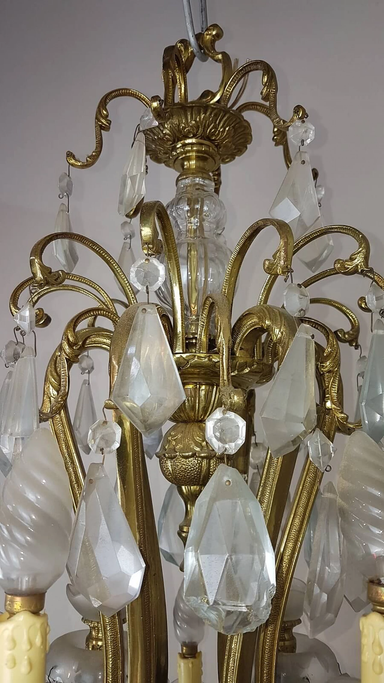 Antique gilded bronze and crystal chandelier, first half of the 20th century 9