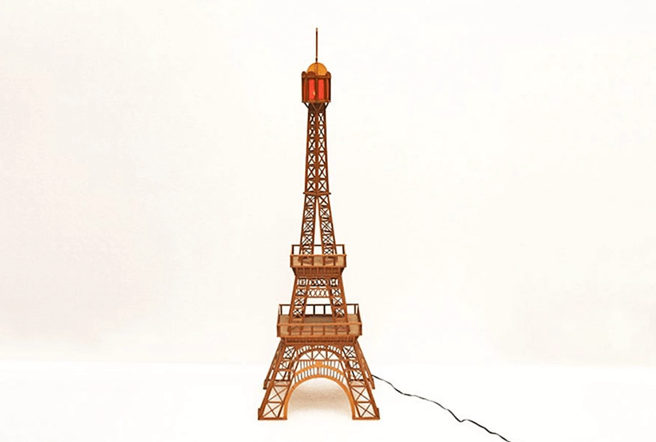 Wooden Eiffel Tower Sculpture with light, 1960s 1148008