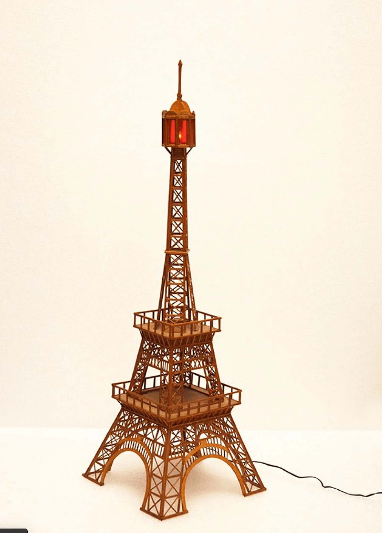 Wooden Eiffel Tower Sculpture with light, 1960s 1148009