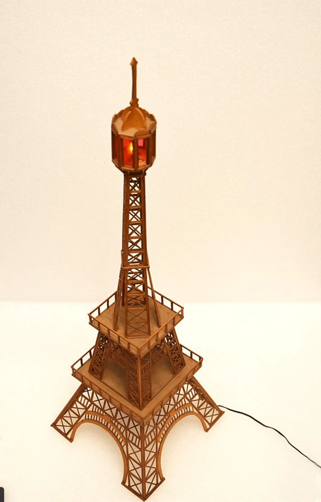 Wooden Eiffel Tower Sculpture with light, 1960s 1148010