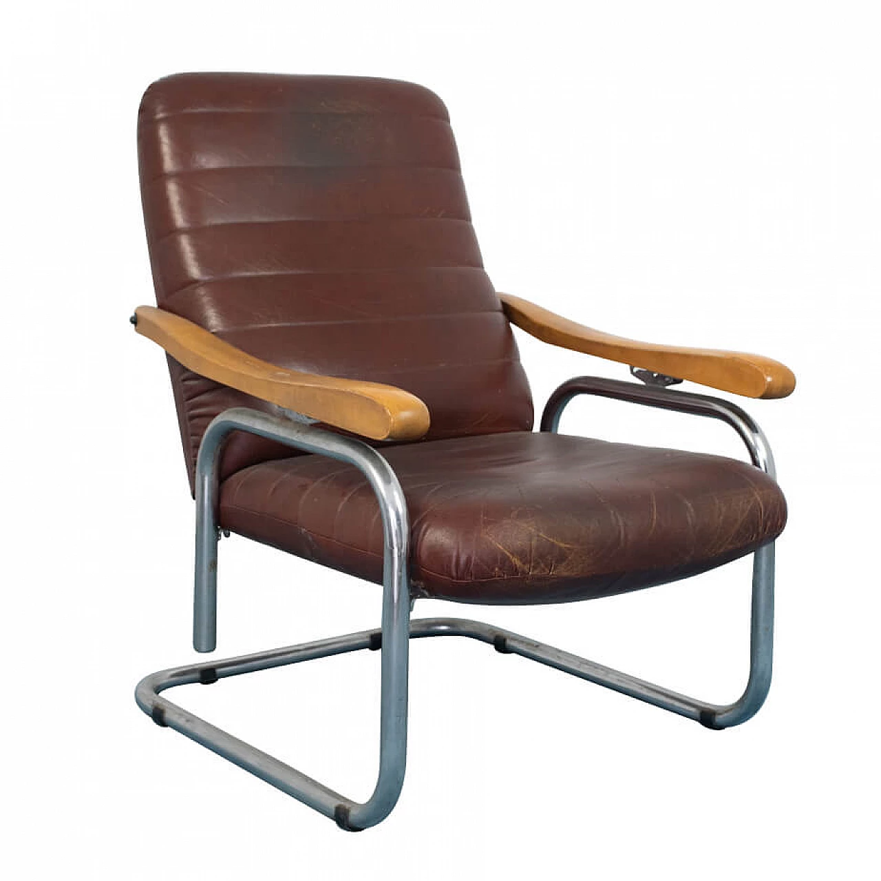 Thonet style reclining leather armchair in leather, 60s 1151043