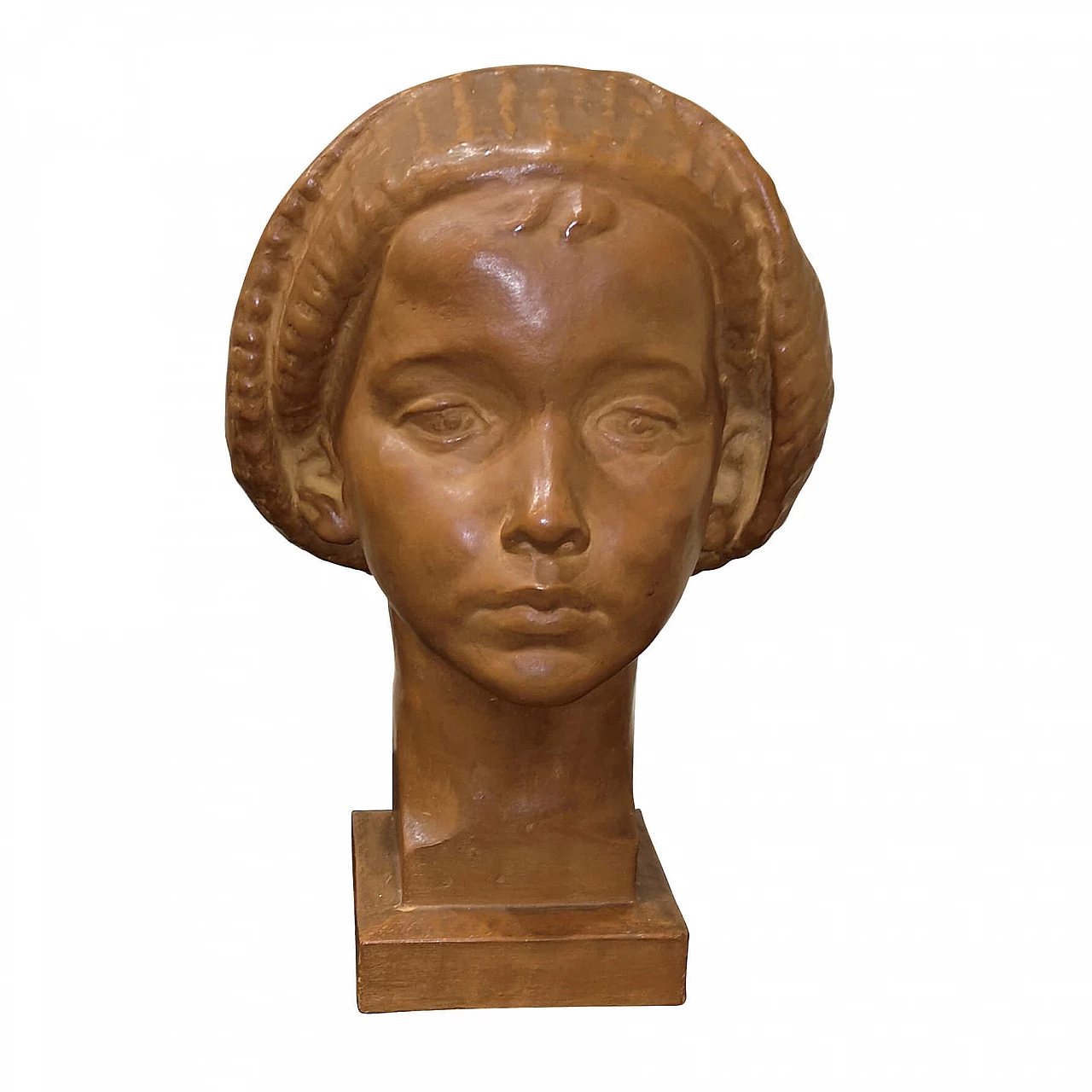 Girl's head in terracotta signed Riva, 40s 1152267