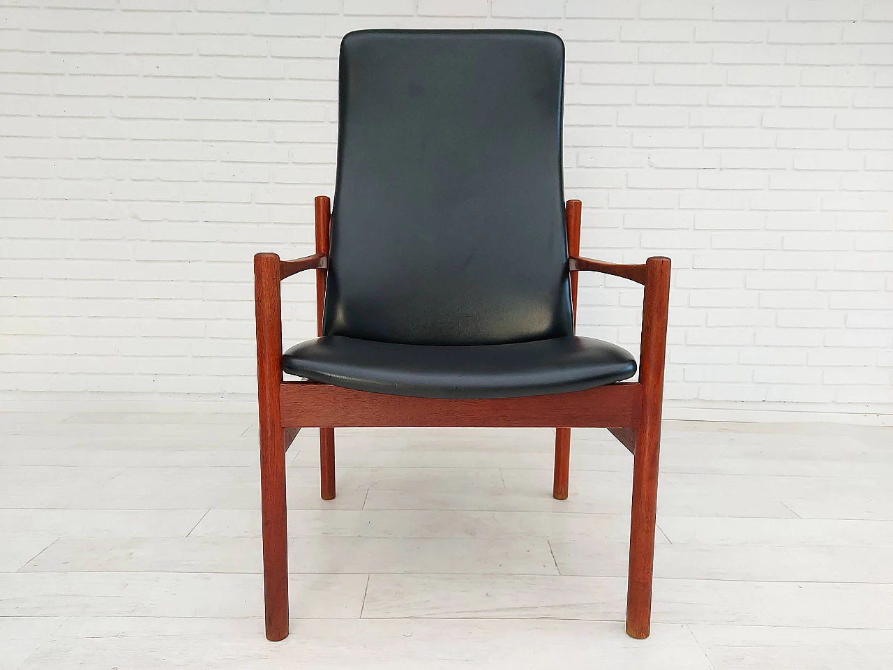 Danish armchair with stool in teak wood, 60s 1152883