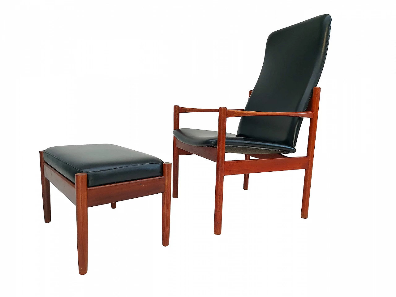 Danish armchair with stool in teak wood, 60s 1153135