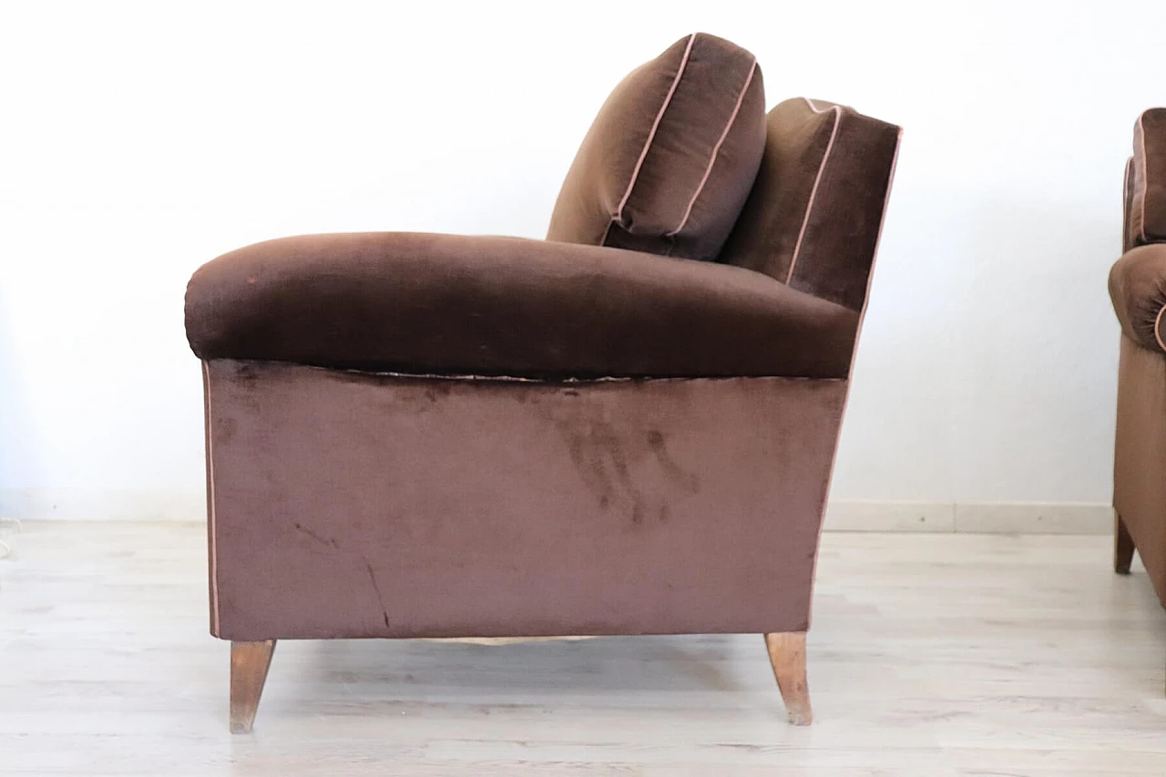 Pair of brown velvet armchairs, 80's 1153500