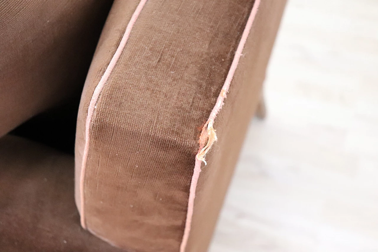 Pair of brown velvet armchairs, 80's 1153502