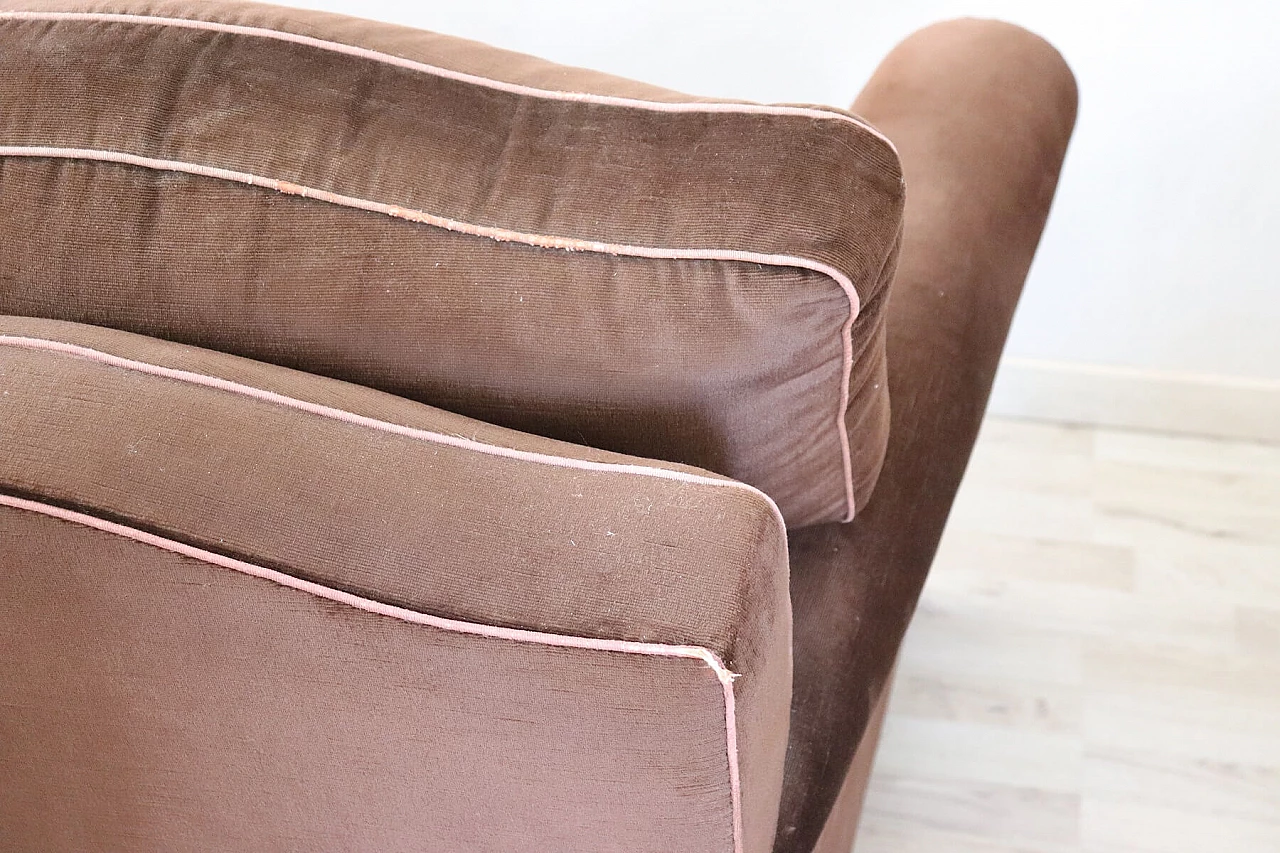 Pair of brown velvet armchairs, 80's 1153504