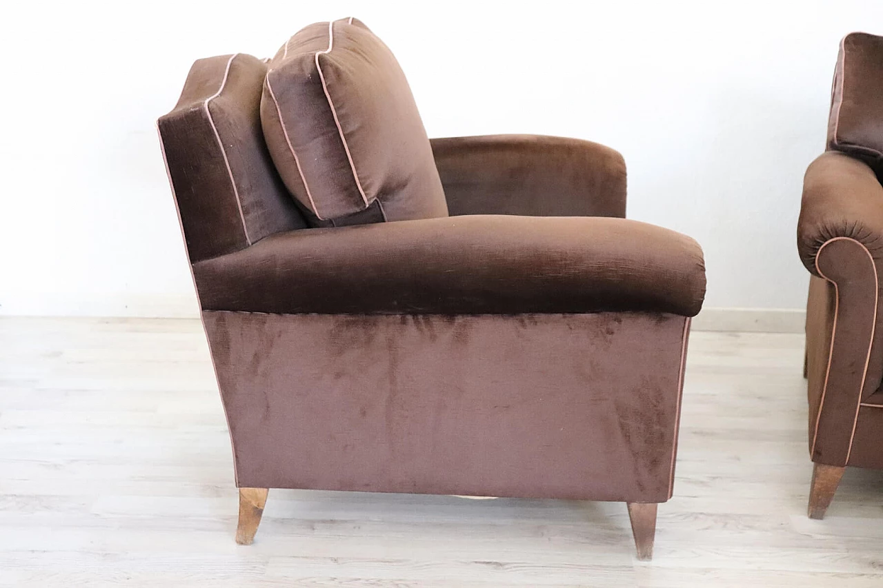 Pair of brown velvet armchairs, 80's 1153505