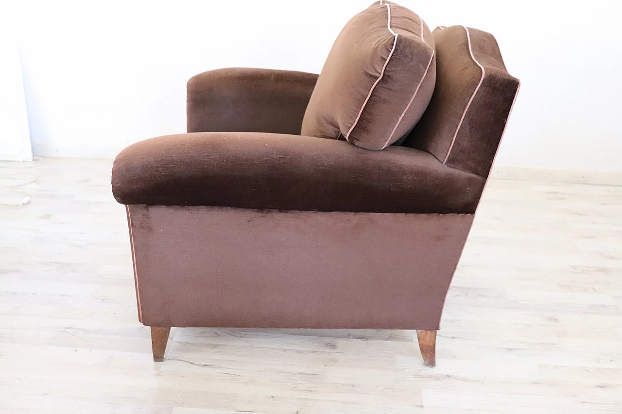 Pair of brown velvet armchairs, 80's 1153511