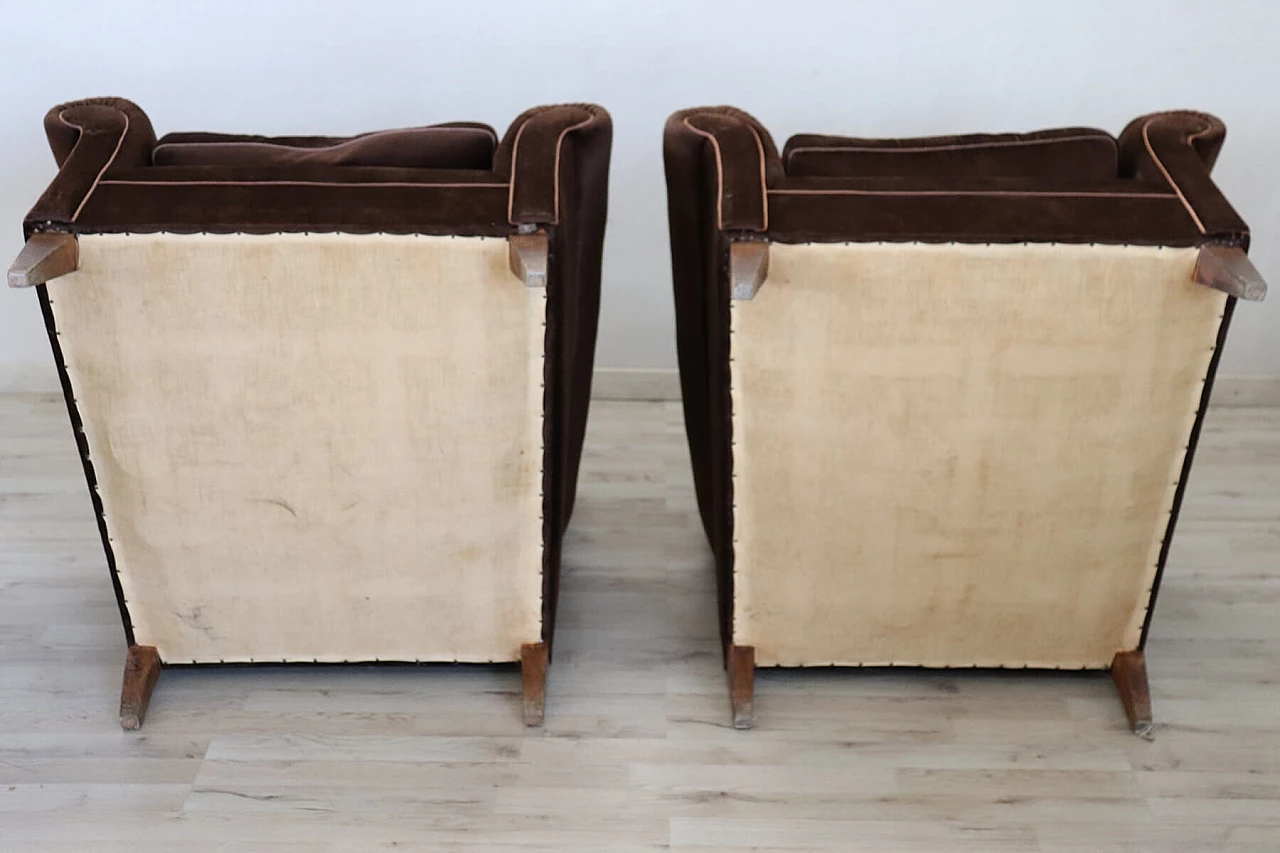 Pair of brown velvet armchairs, 80's 1153514