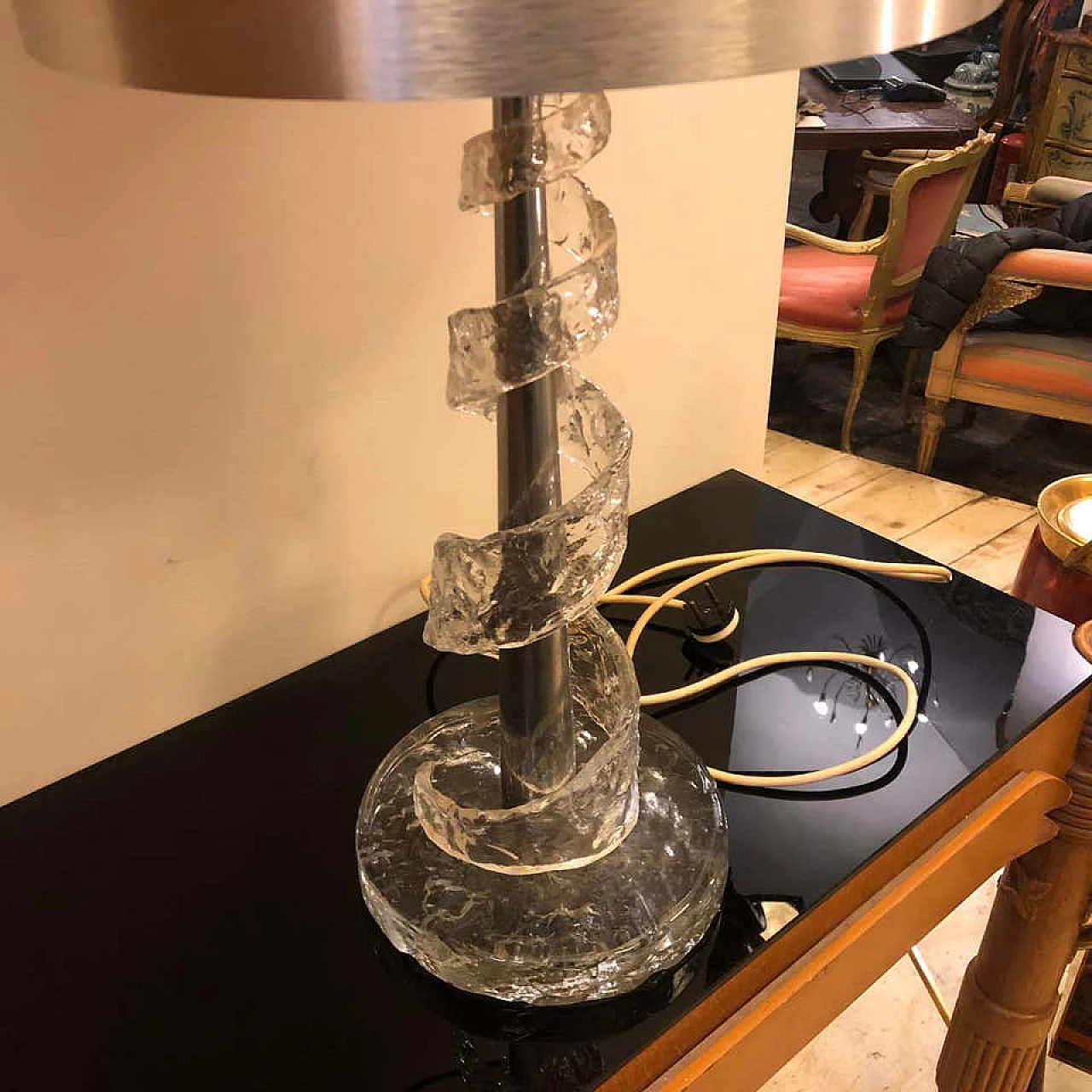 Lampada da tavolo con spirale in vetro di Murano di Angelo Brotto, anni '70 1157984