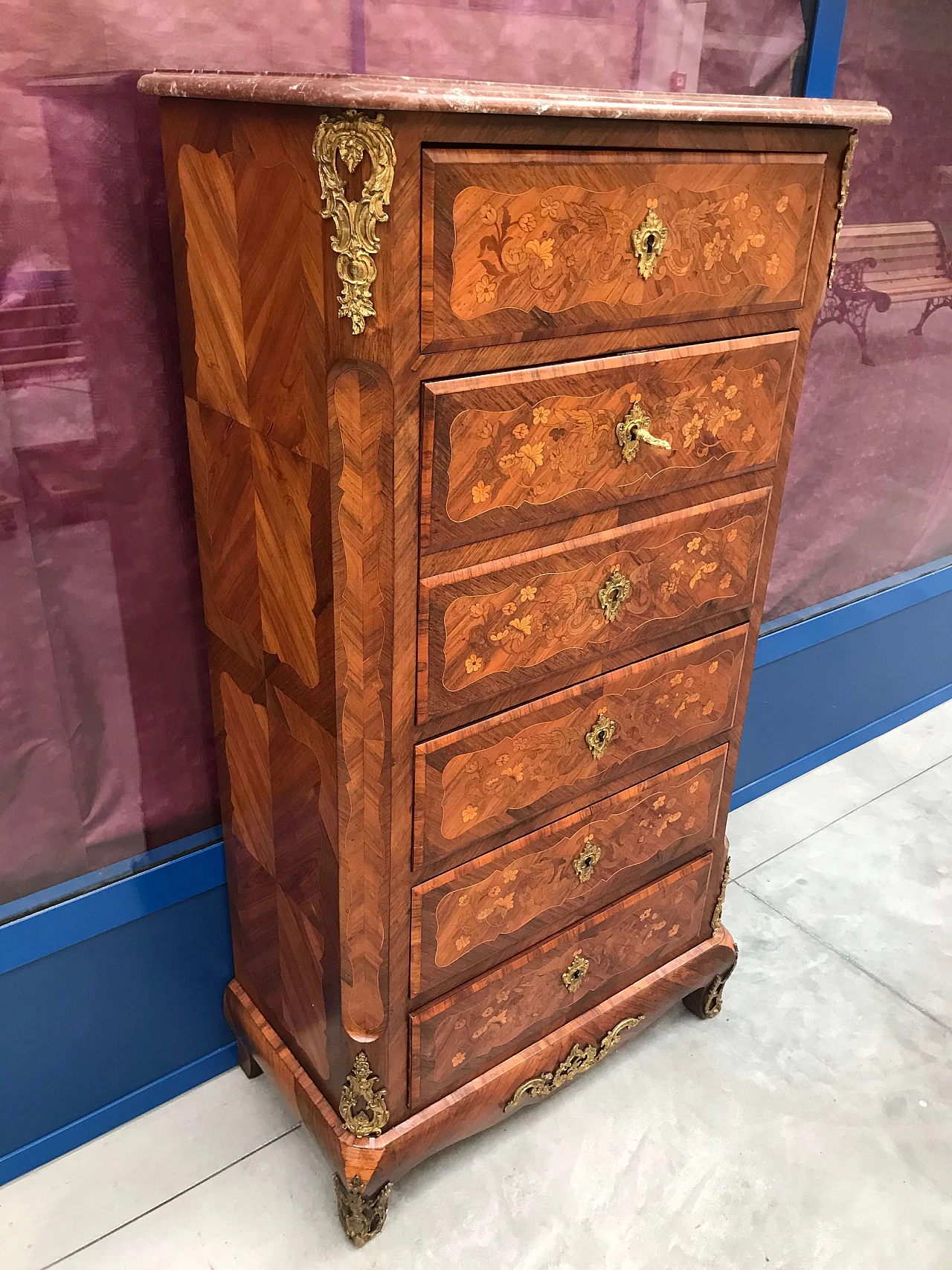 Secretaire lastronato ed intarsiato con bronzi, Napoleone III, '800 1163440