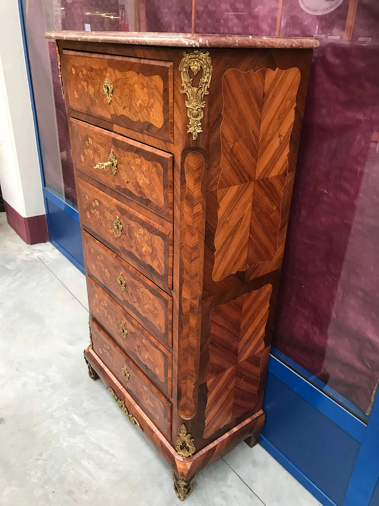 Secretaire lastronato ed intarsiato con bronzi, Napoleone III, '800 1163441