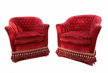 Pair of Napoleon III armchairs in red velvet, '800