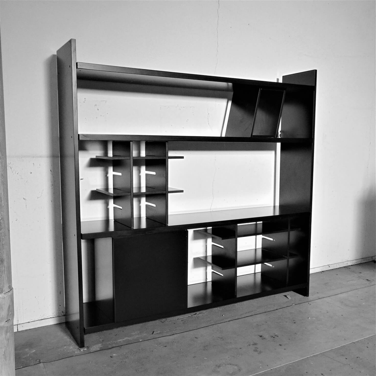 Libreria 90x180h cm in vetro temperato con ripiani e cassetti nero