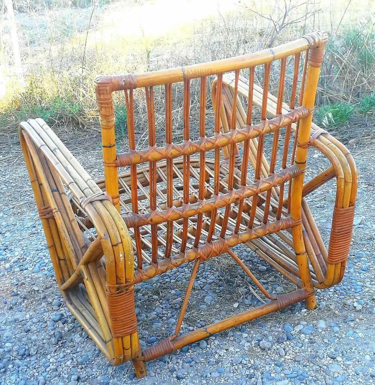 Pair of rattan bamboo armchairs and coffee table by Paul Frankl, 1940s 1165286