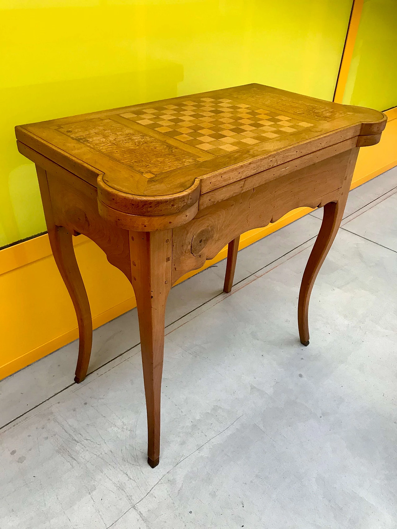 Gaming table with inlaid chessboard on the opening top and hoof shaped feet, 18th century 1165331