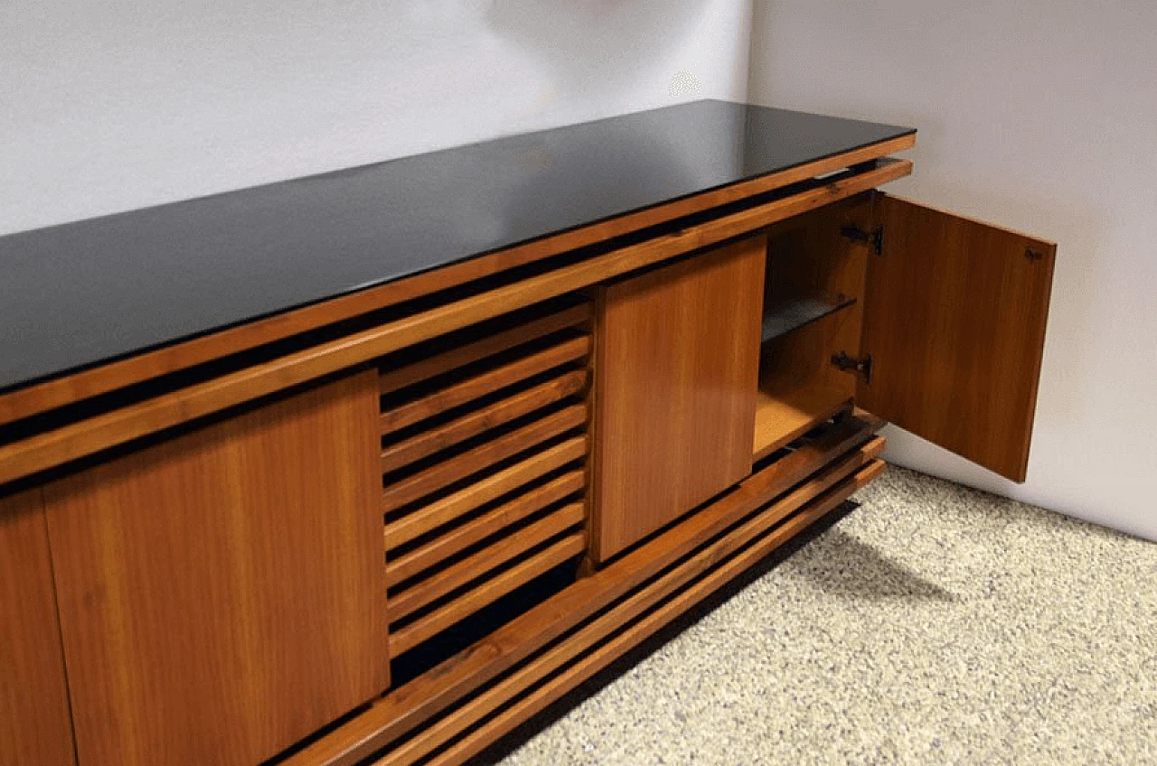 Credenza in noce con piano in vetro nero, anni '70 1169179