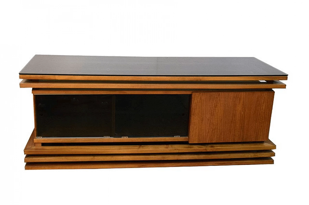 Walnut sideboard with black glass top, 70's 1169186