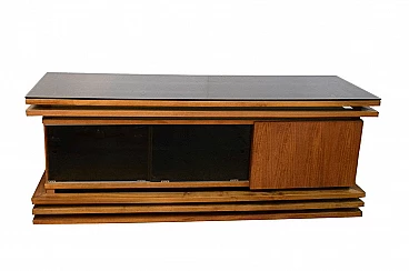 Walnut sideboard with black glass top, 70's