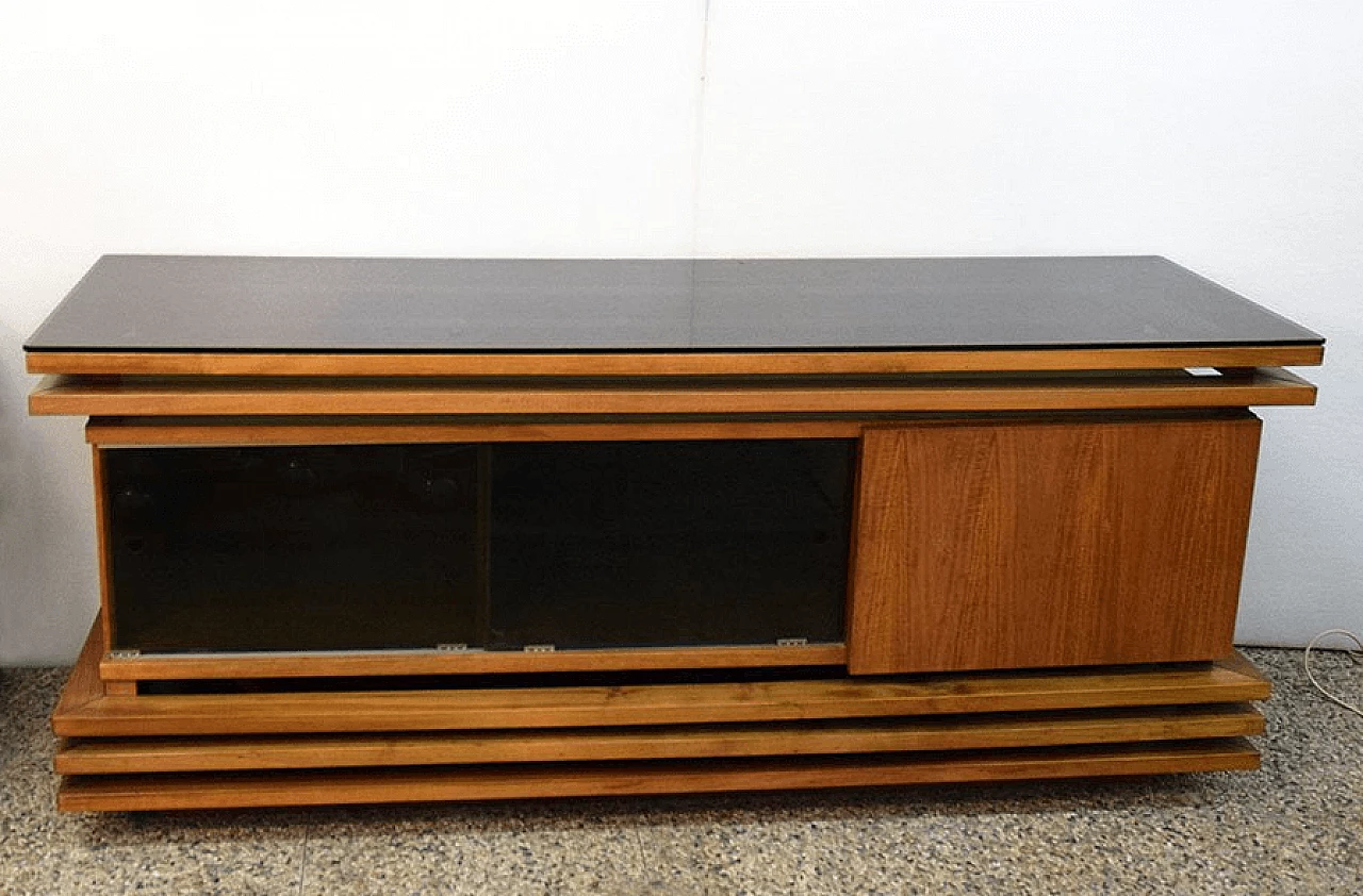 Walnut sideboard with black glass top, 70's 1169188