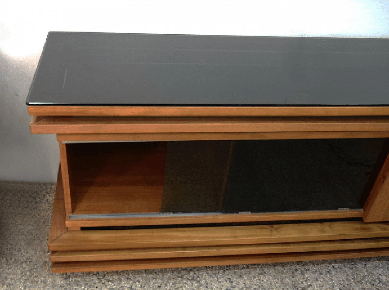 Walnut sideboard with black glass top, 70's 1169192