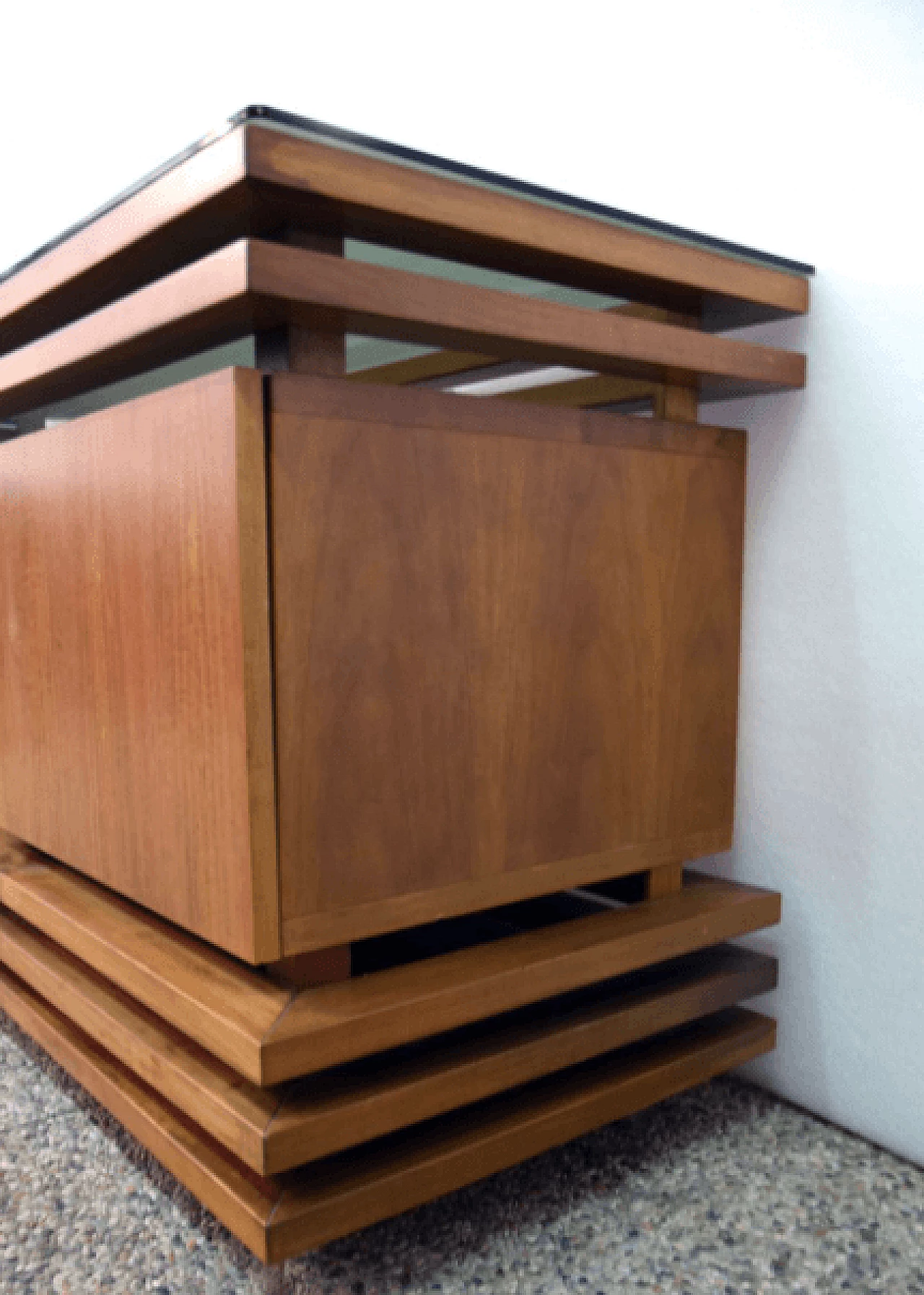 Walnut sideboard with black glass top, 70's 1169193