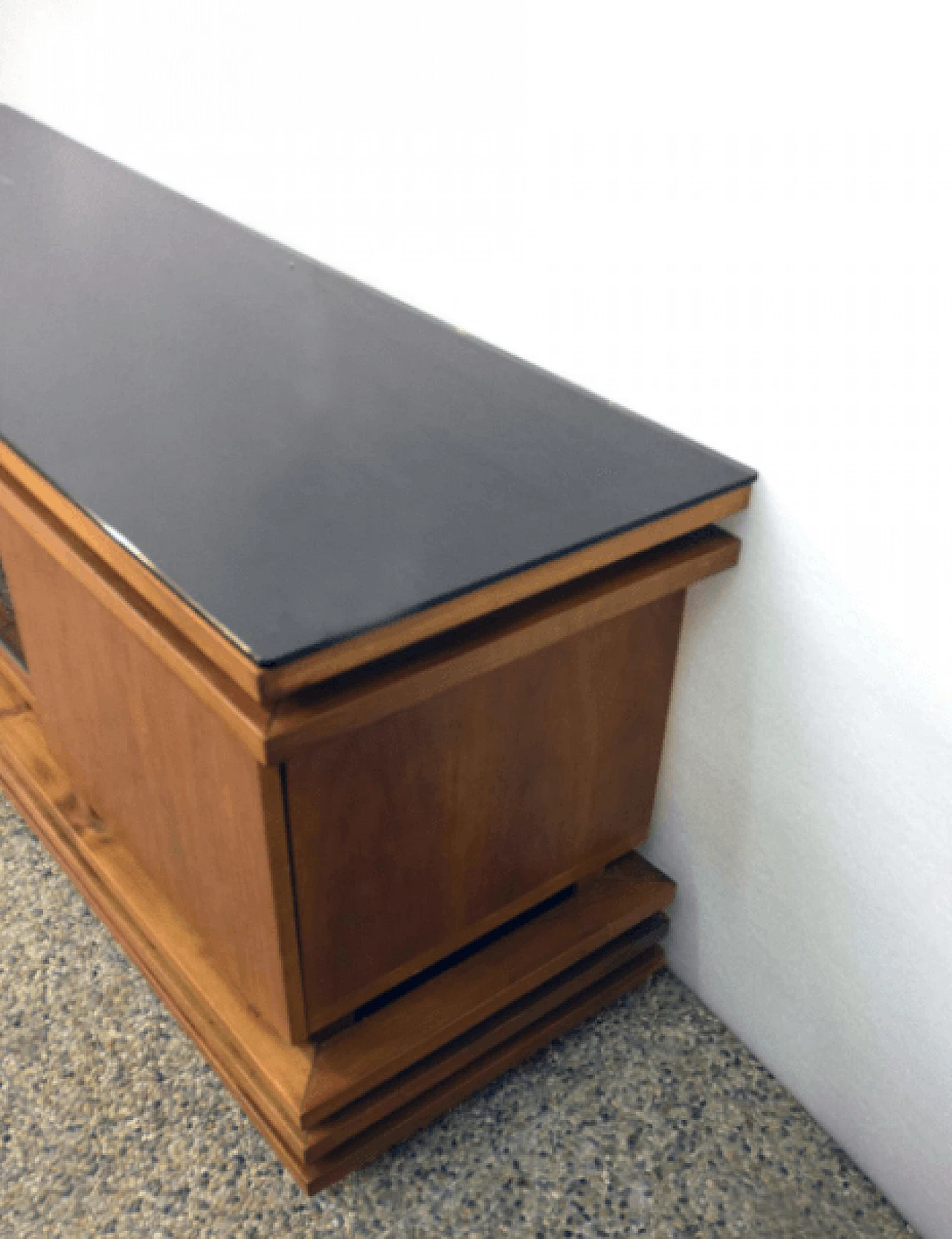 Walnut sideboard with black glass top, 70's 1169194