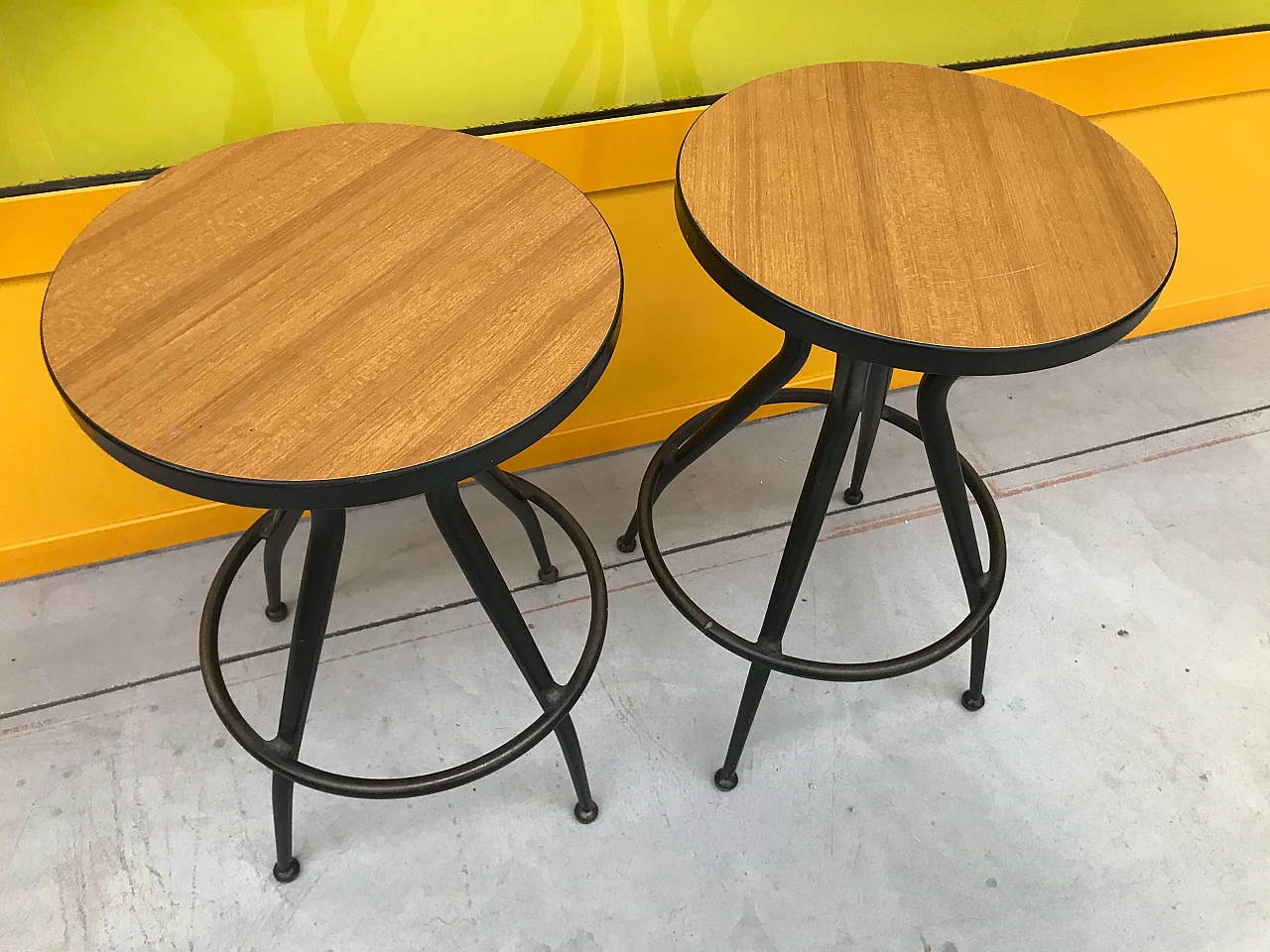 Pair of black metal stools with light laminate top, 1950s 1170721