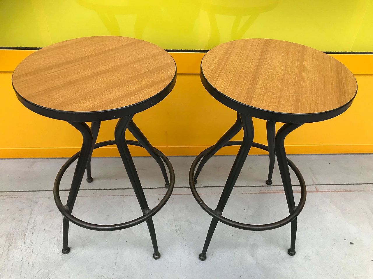 Pair of black metal stools with light laminate top, 1950s 1170723