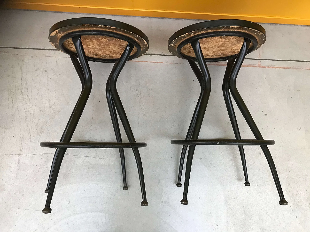 Pair of black metal stools with light laminate top, 1950s 1170725