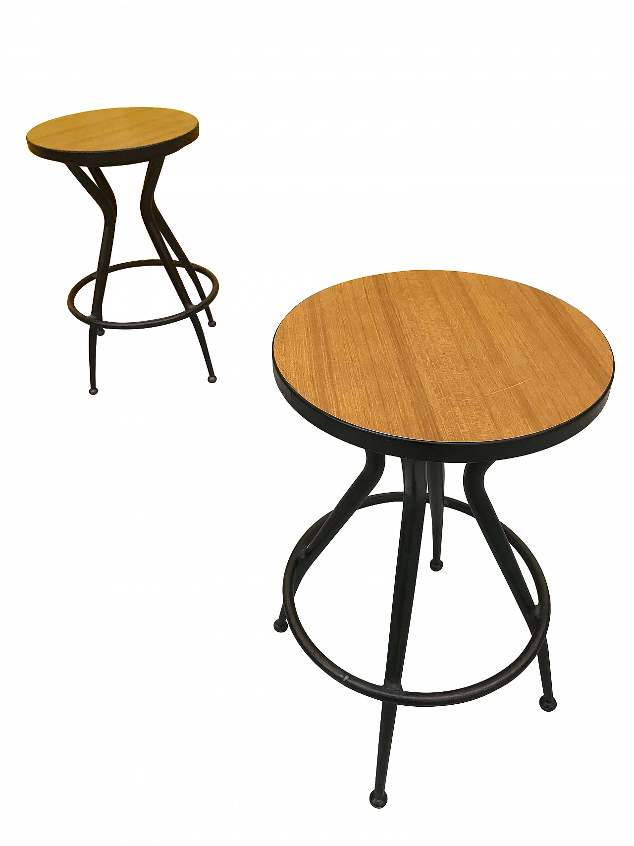 Pair of black metal stools with light laminate top, 1950s 1170820