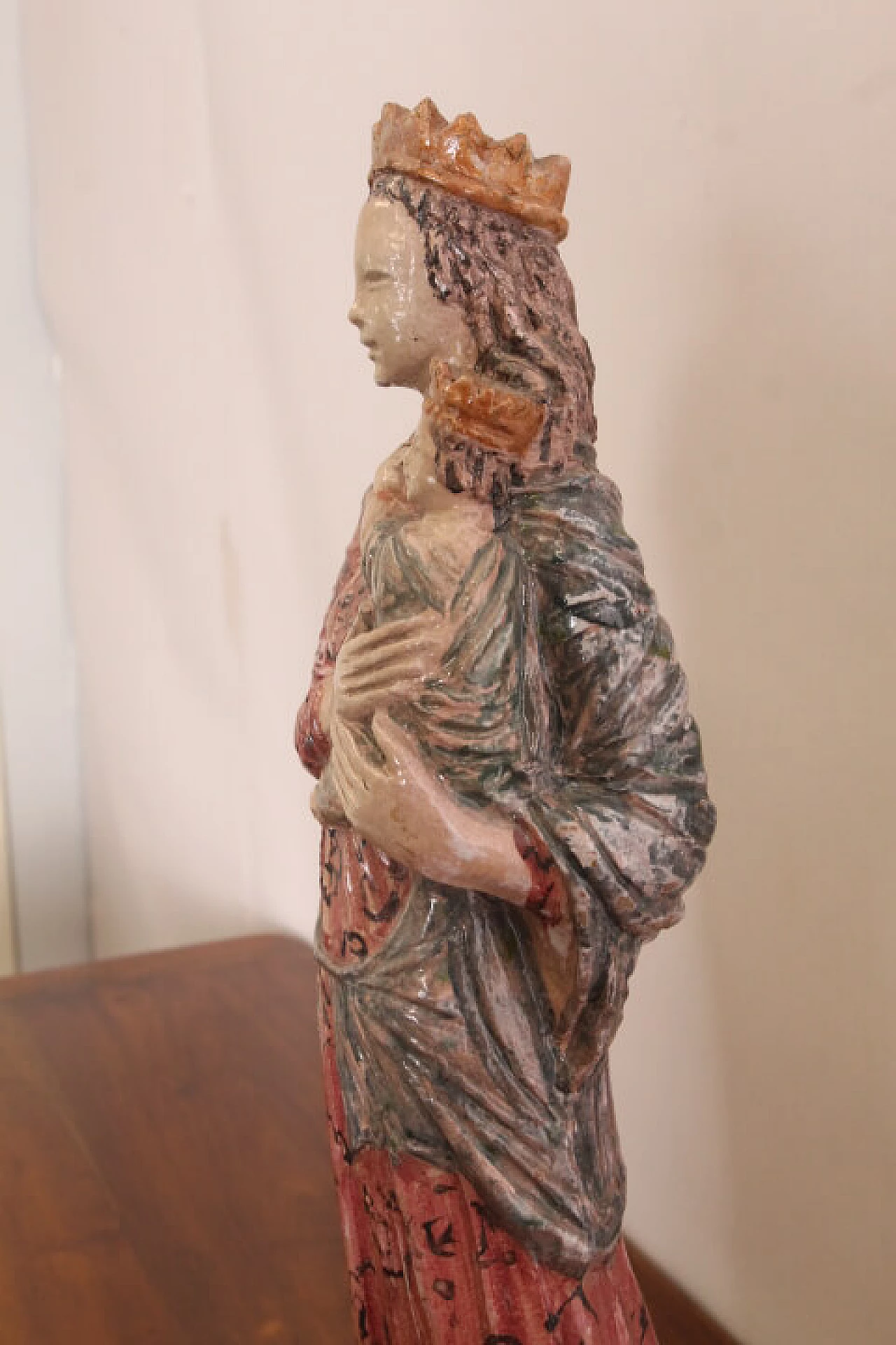 Sculpture of the Virgin in polychrome majolica, 50s 1174584