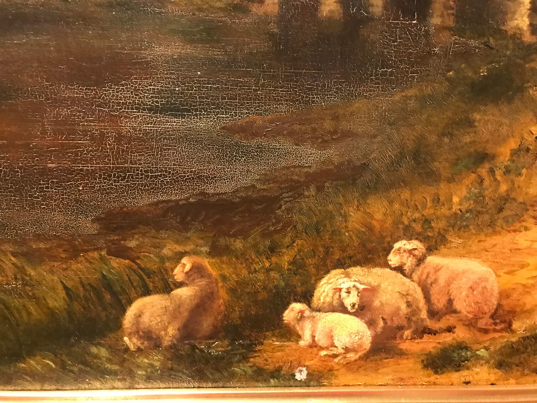 Dipinto olio su tela con paesaggio bucolico, '800