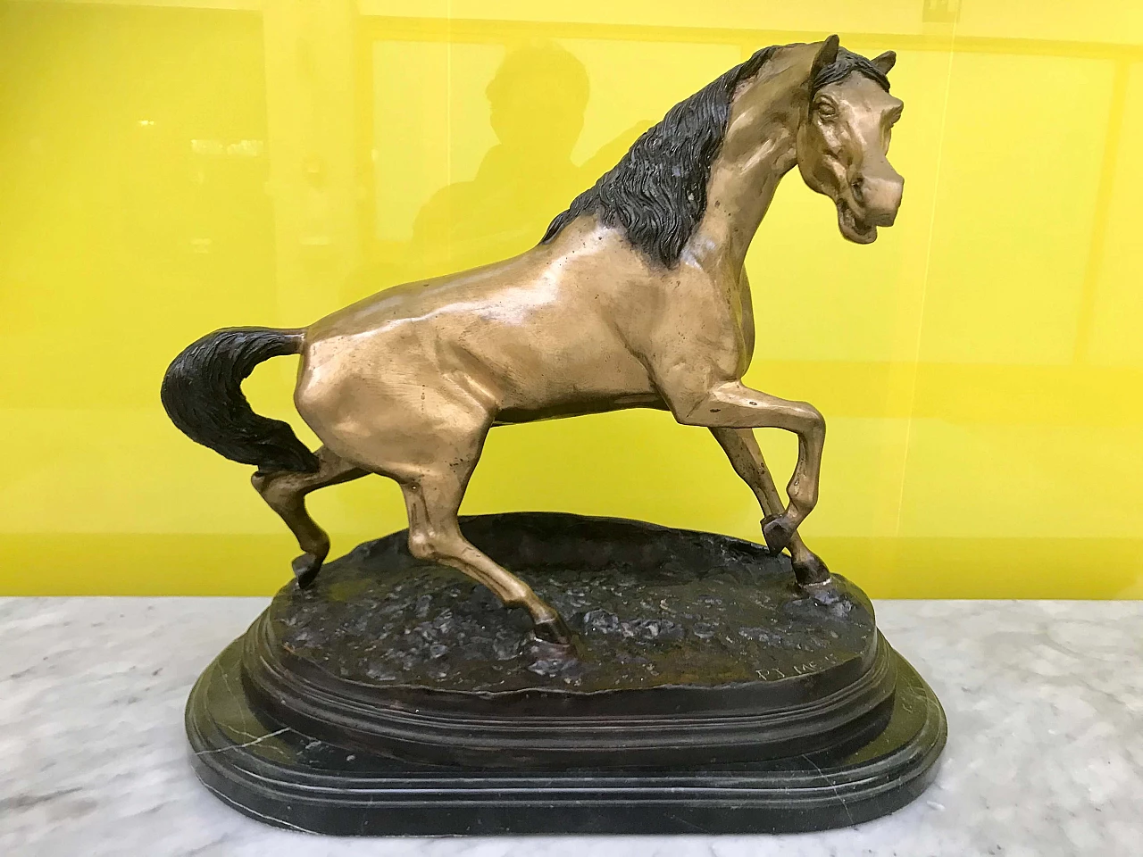 P.J.Mêne, scultura in bronzo dorato e brunito di “Cavallo” con base marmo nero, originale '800 1177728