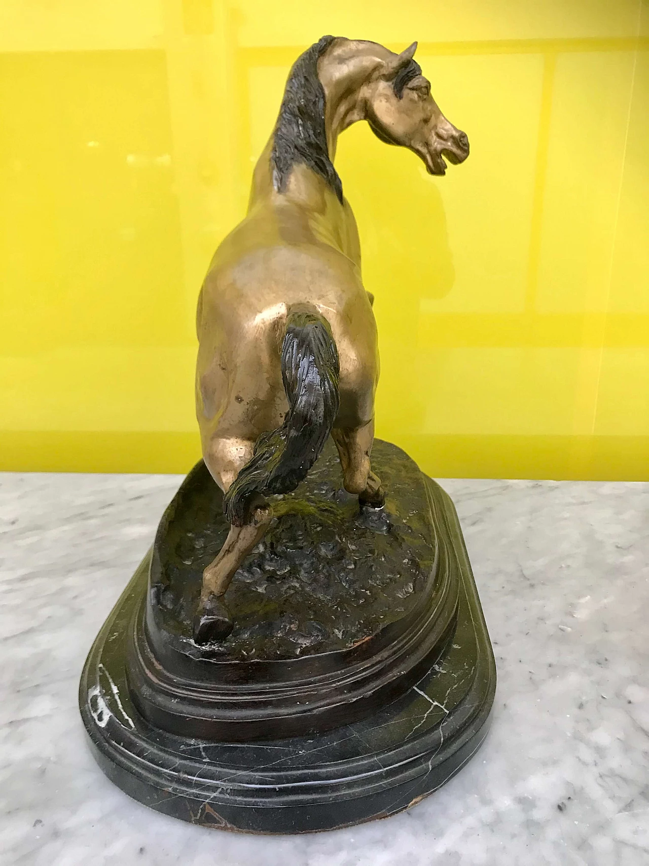 P.J.Mêne, scultura in bronzo dorato e brunito di “Cavallo” con base marmo nero, originale '800 1177731